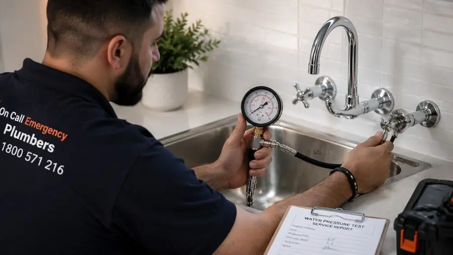 Plumber checking household tap water pressure, Chelsea